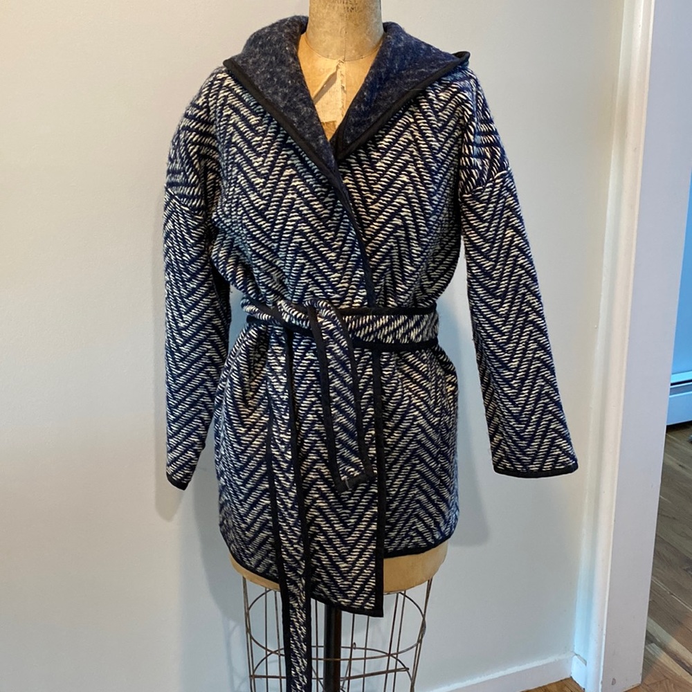 Madewell Blue Herringbone Wrap Belted Jacket Coat